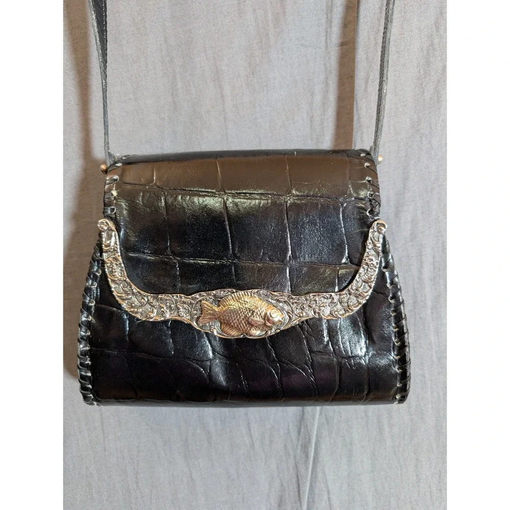 Glen Miller for Ann Turk crocodile leather Black clutch‎
